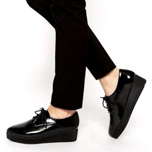 ASOS Mickey Black Patent Platform Almond Toe Lace Up Shoes- NEW Sz 9